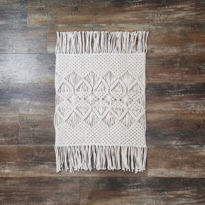 HAND CRAFTED BOHEMIAN MACROMAE FRINGE RUG OR TABLE PLACEMAT 34.5" X 23"